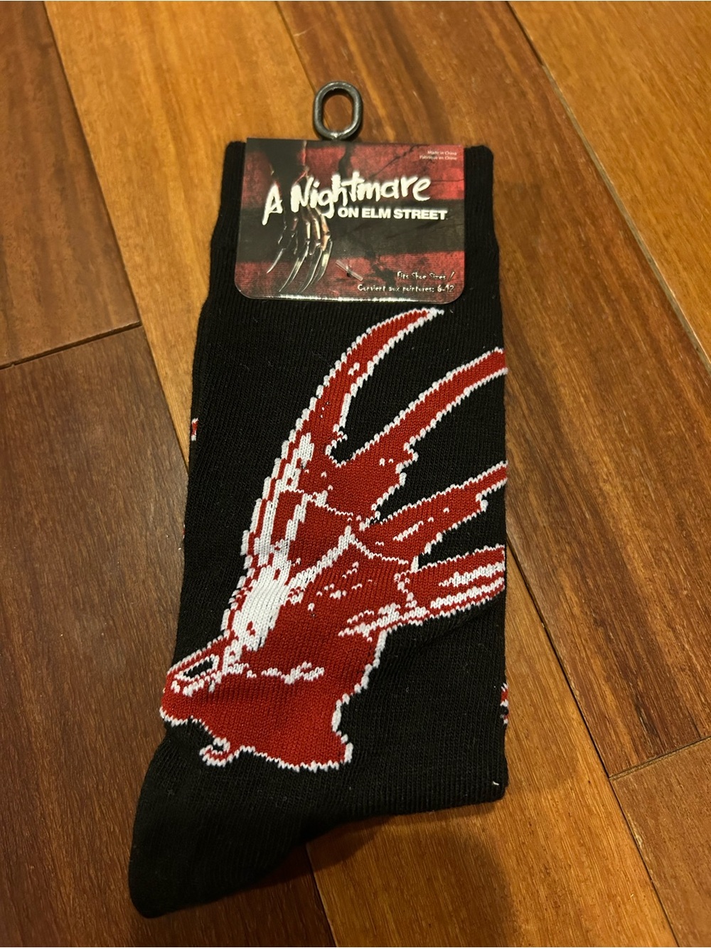 Warner Bros. Black Crew Socks with Red & White Nightmare on Elm Street Graphic